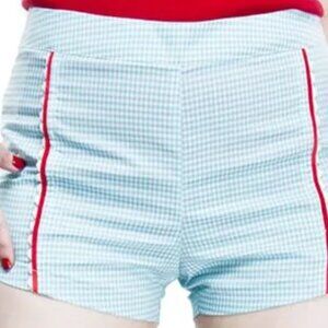 Aqua Blue & White Gingham Bombshell Shorts by Sourpuss